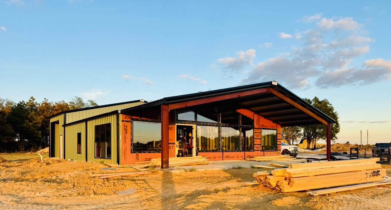 Barndominium-style building under construction
